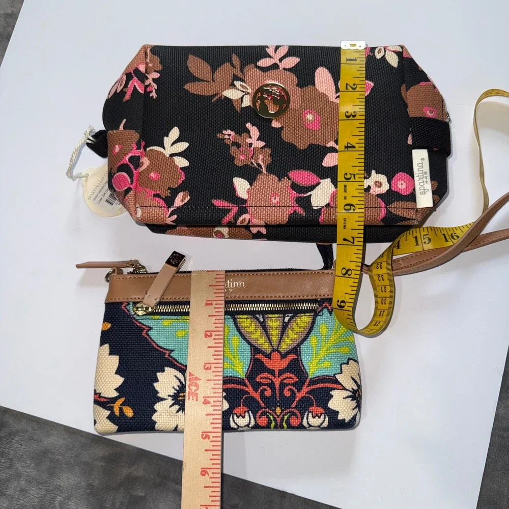 Spartina 449 Cosmetic Case Wristlet‎ 2 Pc Bundle Multi Floral Linen Leather